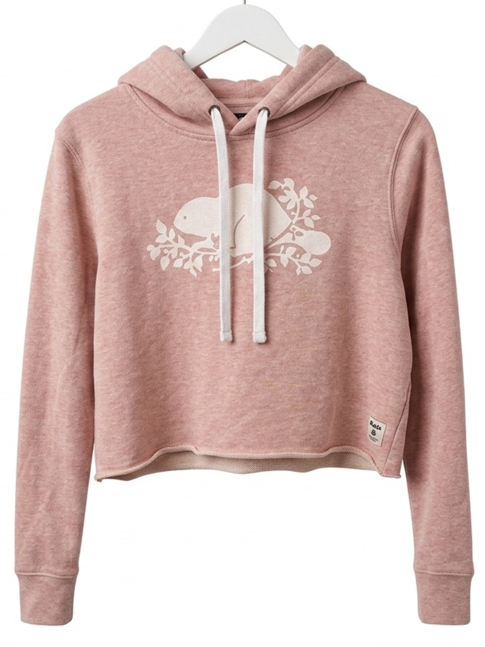Roots Pink Cropped Crew Hoodie with White Nature Graphic
